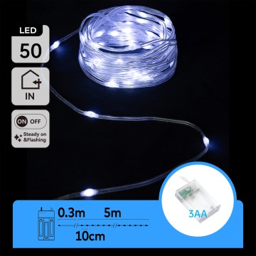 Aigostar - LED veriga 50xLED/3xAA 5,3m hladno bela
