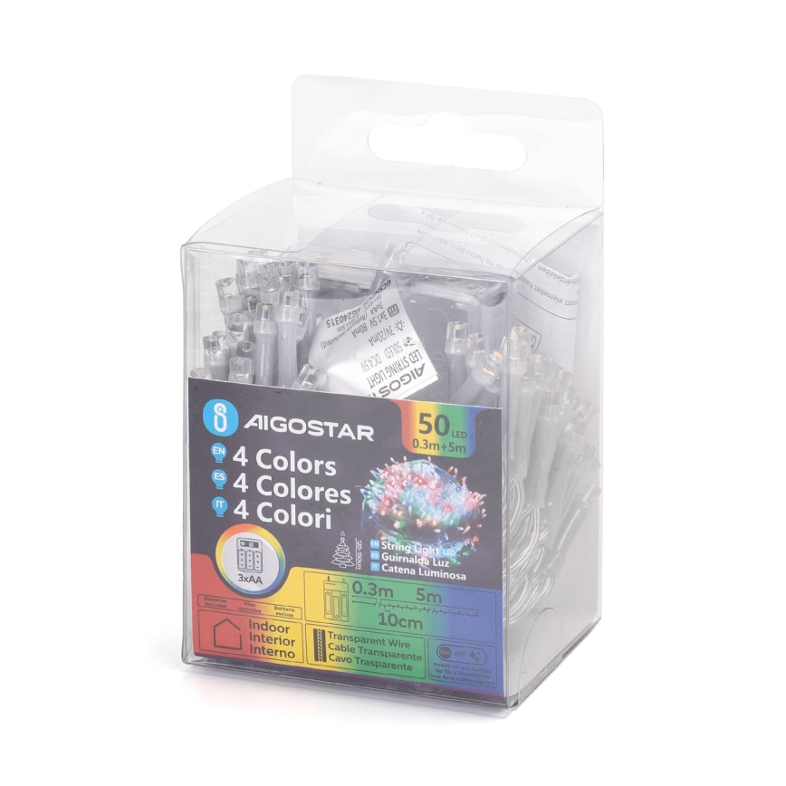 Aigostar - LED  veriga 50xLED/3xAA 5,3m večbarvna