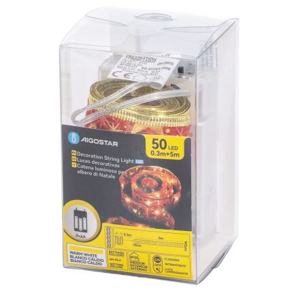 Aigostar - LED veriga 50xLED/3xAA 5 m topla bela, rdeča