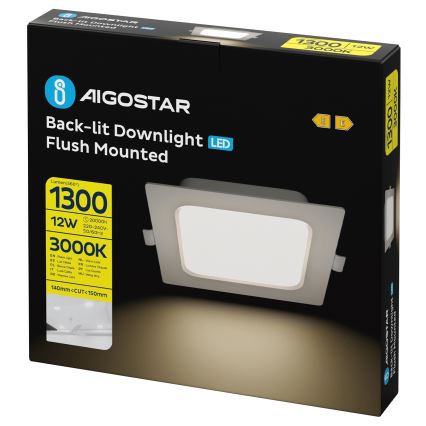 Aigostar - LED vgradna stropna svetilka LED/12W/230V 3000K 17,5x17,5 cm bela