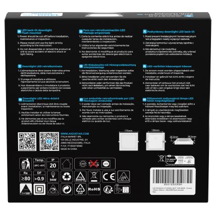 Aigostar - LED vgradna stropna svetilka LED/12W/230V 6500K 17,5x17,5 cm bela