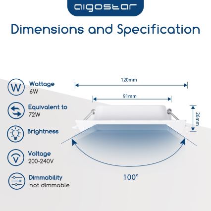 Aigostar - LED vgradna stropna svetilka LED/6W/230V 6500K 12x12 cm bela