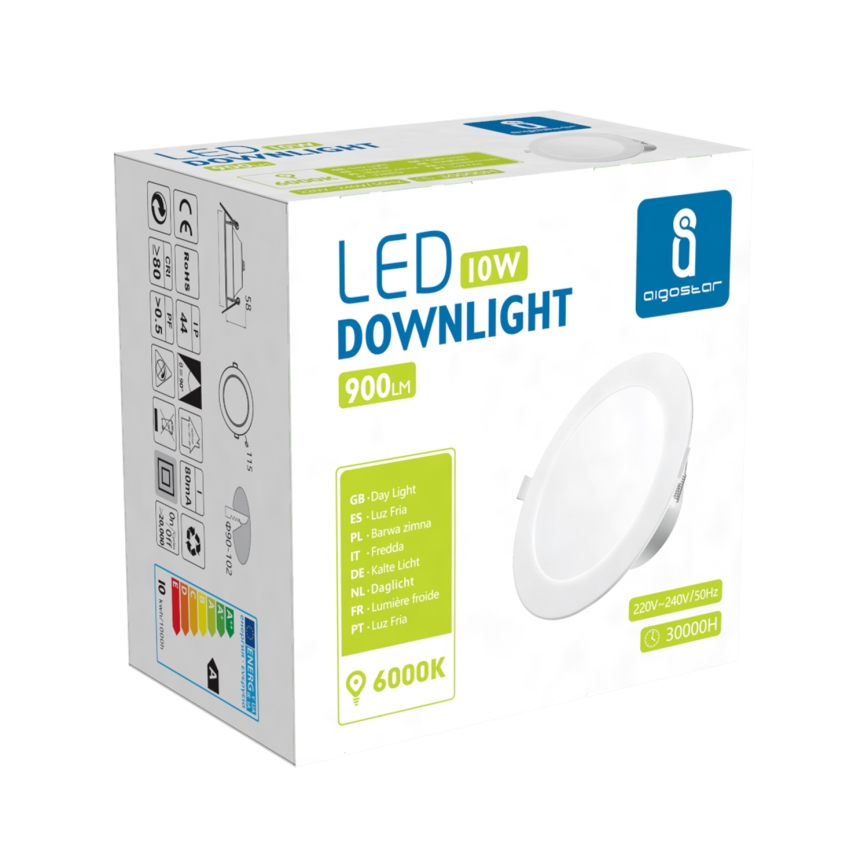 Aigostar - LED Kopalniška vgradna svetilka LED/10W/230V 6000K IP44 pr. 11,5 cm bela