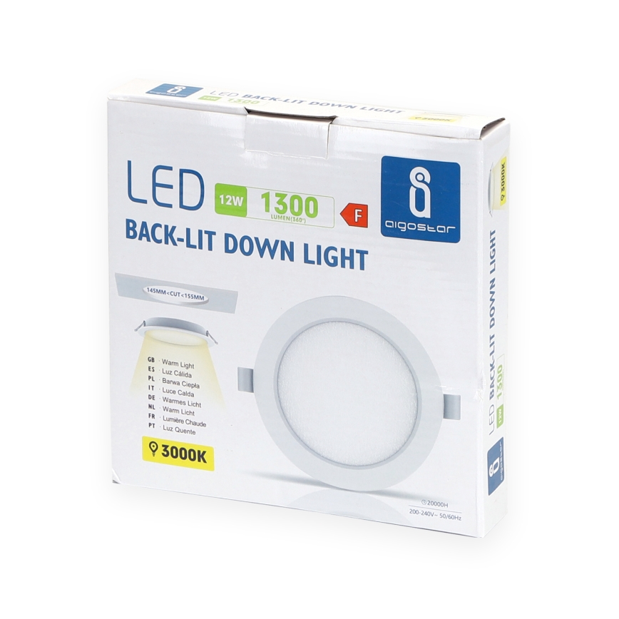 Aigostar - LED Vgradna svetilka LED/12W/230V 3000K pr. 17,5 cm bela