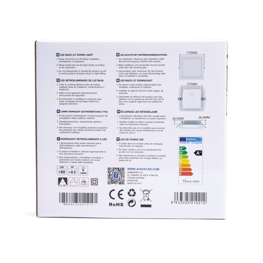 Aigostar - LED Vgradna svetilka LED/15W/230V 17,5x17,5 cm 3000K bela