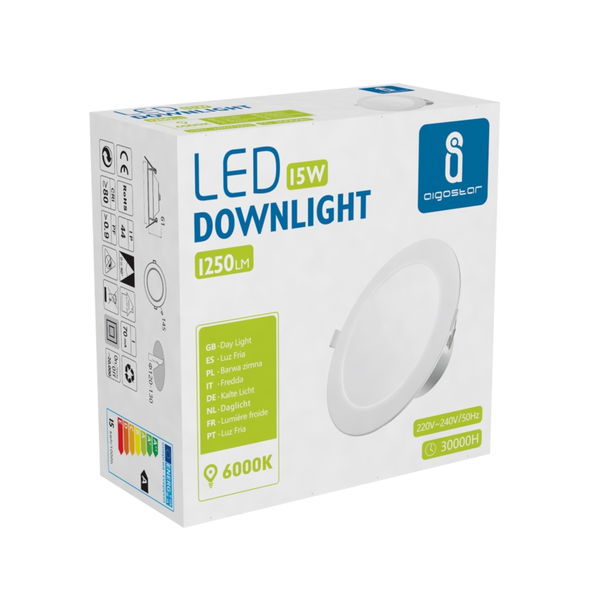 Aigostar - LED Kopalniška vgradna svetilka LED/15W/230V 6000K IP44 pr. 14,5 cm bela