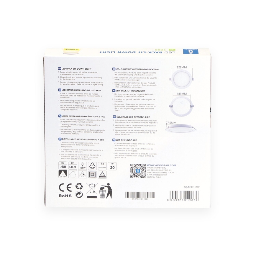Aigostar - LED Vgradna svetilka LED/18W/230V 3000K pr. 27,5 cm bela