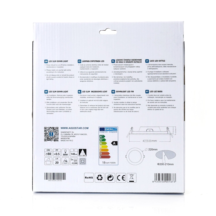 Aigostar - LED Vgradna svetilka ULTRATHIN LED/18W/230V 4000K bela