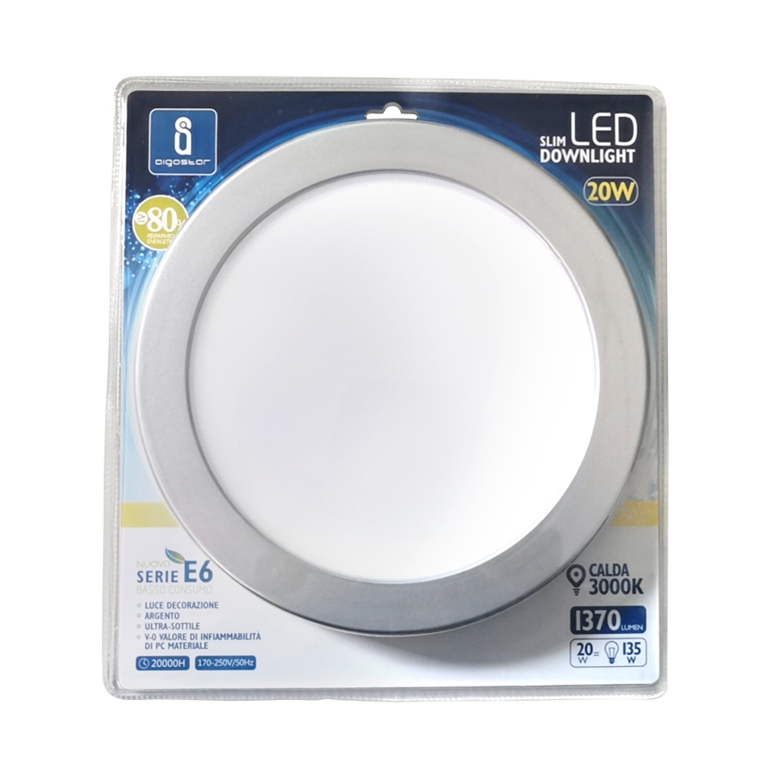 Aigostar - LED Vgradna svetilka ULTRATHIN LED/20W/230V 3000K mat krom