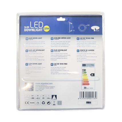 Aigostar - LED Vgradna svetilka ULTRATHIN LED/20W/230V 3000K mat krom