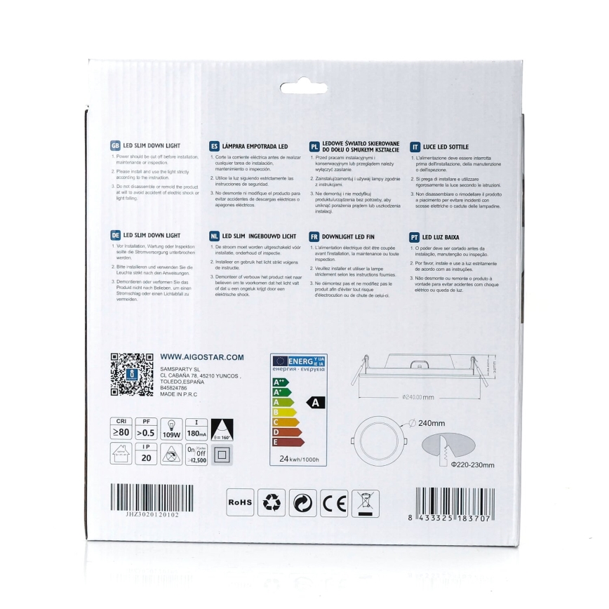 Aigostar - LED Vgradna svetilka ULTRATHIN LED/24W/230V 4000K bela