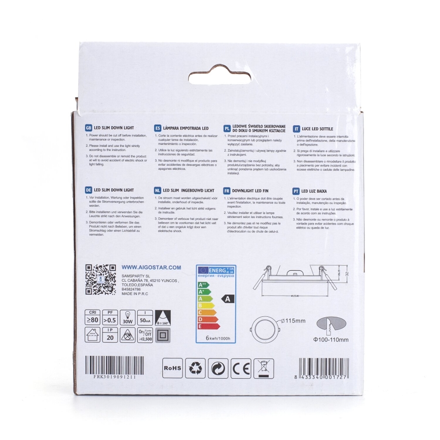Aigostar - LED Vgradna svetilka ULTRATHIN LED/6W/230V 3000K bela
