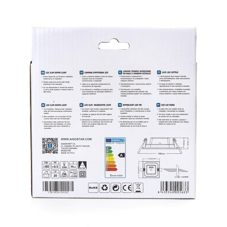 Aigostar - LED Vgradna svetilka ULTRATHIN LED/6W/230V 6000K bela