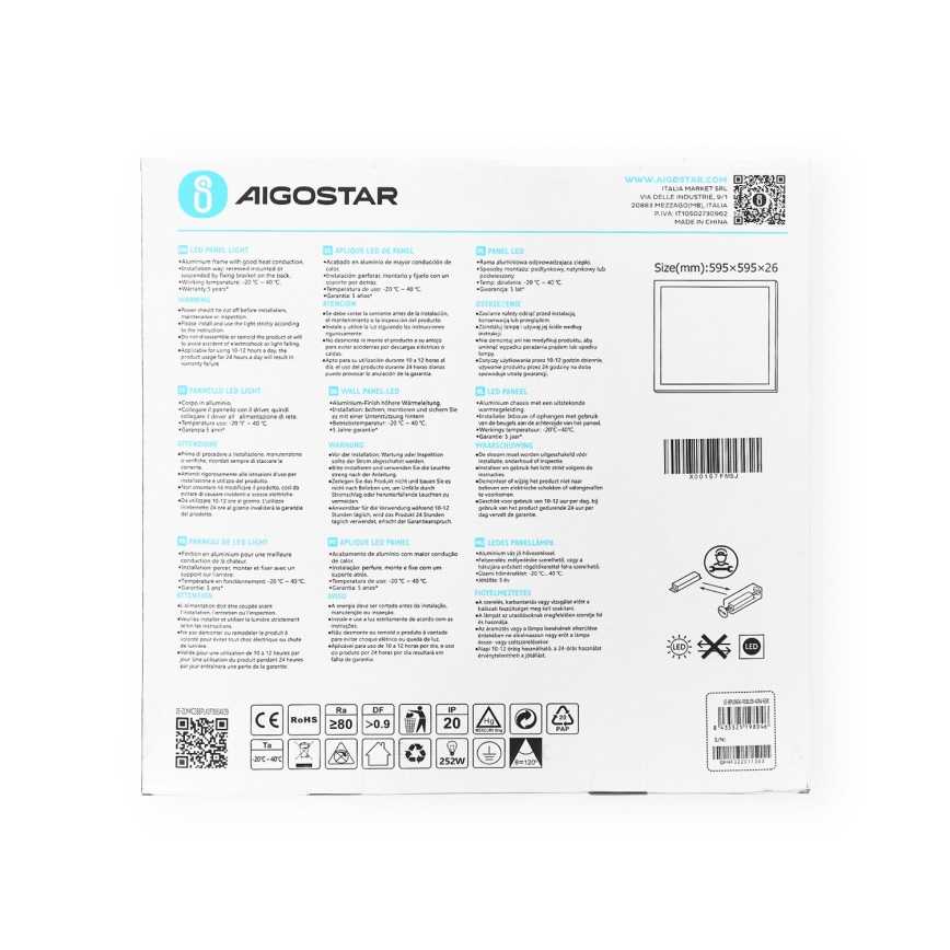 Aigostar - LED Vgradni panel LED/40W/230V 6500K 60x60cm bela