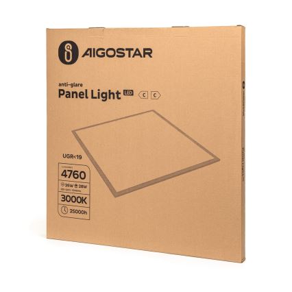 Aigostar - LED panel za spuščeni strop 28W/230V, visoka učinkovitost, UGR19, 3000K, 59,5x59,5 cm