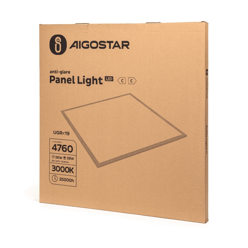 Aigostar - LED panel za spuščeni strop 28W/230V, visoka učinkovitost, UGR19, 3000K, 59,5x59,5 cm