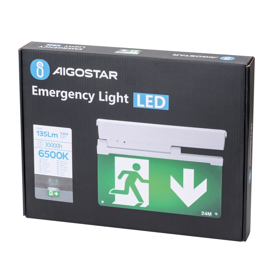 Aigostar - LED Zasilna svetilka EMERGENCY EXIT LED/3,6W/230V 6500K 500mAh