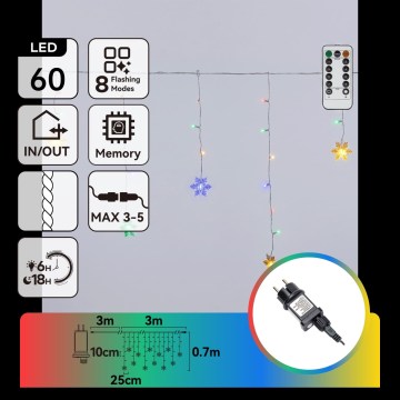 Aigostar - LED zatemljiv zunanji božični niz 60xLED/8 funkcij 6x0,7 m IP44 večbarven + daljinski upravljalnik