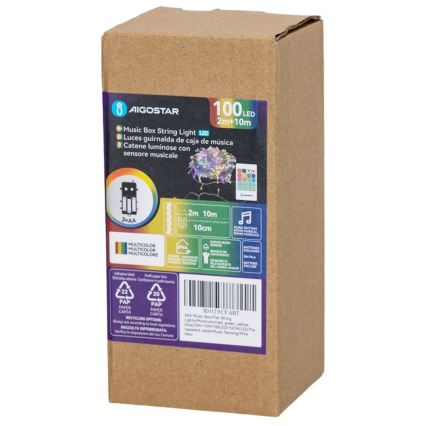 Aigostar - LED zatemljiv zunanji božični niz s senzorjem gibanja 100xLED/3xAA 12m večbarven + daljinski upravljalnik