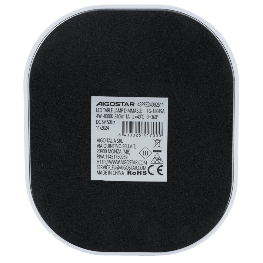 Aigostar - LED Zatemnitvena namizna svetilka LED/4W/5V 4000K