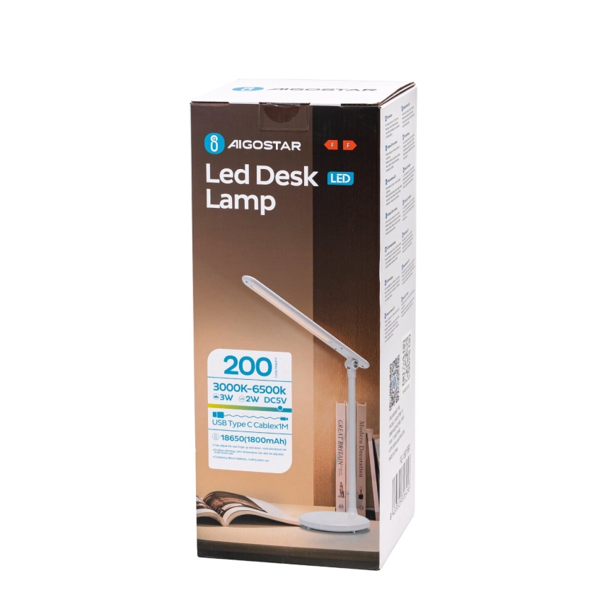 Aigostar - LED Zatemnitvena polnilna namizna svetilka na dotik LED/3W/5V 2700/4000/6500K 1800 mAh