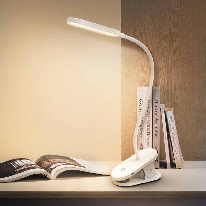 Aigostar - LED Zatemnitvena polnilna namizna svetilka s sponko LED/2,5W/5V 1200mAh bela