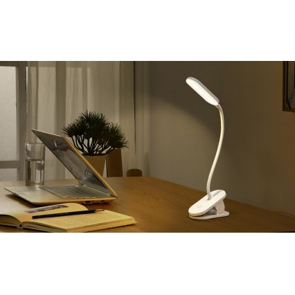 Aigostar - LED Zatemnitvena polnilna namizna svetilka s sponko LED/2,5W/5V 1200mAh bela