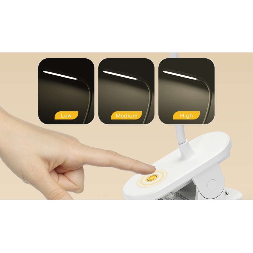 Aigostar - LED Zatemnitvena polnilna namizna svetilka s sponko LED/2,5W/5V 1200mAh bela