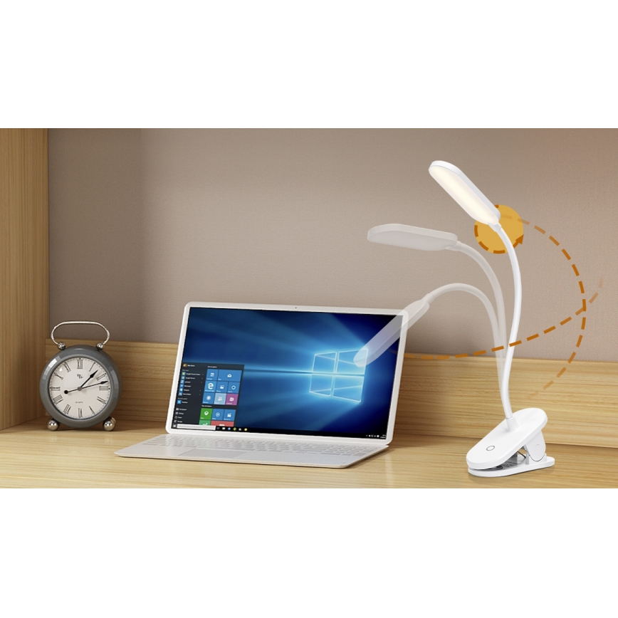 Aigostar - LED Zatemnitvena polnilna namizna svetilka s sponko LED/2,5W/5V 1200mAh bela