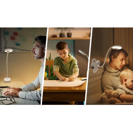 Aigostar - LED Zatemnitvena polnilna namizna svetilka s sponko LED/2,5W/5V 1200mAh bela