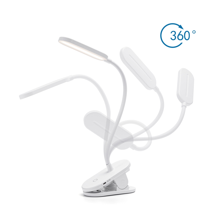 Aigostar - LED Zatemnitvena polnilna namizna svetilka s sponko LED/2,5W/5V 1200mAh bela