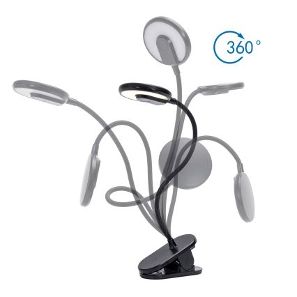 Aigostar - LED Zatemnitvena polnilna namizna svetilka s sponko LED/3W/5V 1800mAh črna
