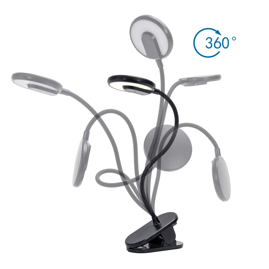 Aigostar - LED Zatemnitvena polnilna namizna svetilka s sponko LED/3W/5V 1800mAh črna