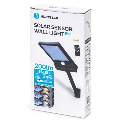 Aigostar - LED Zatemnitvena solarna svetilka s senzorjem LED/2,3W/5,5V IP65 + Daljinski upravljalnik