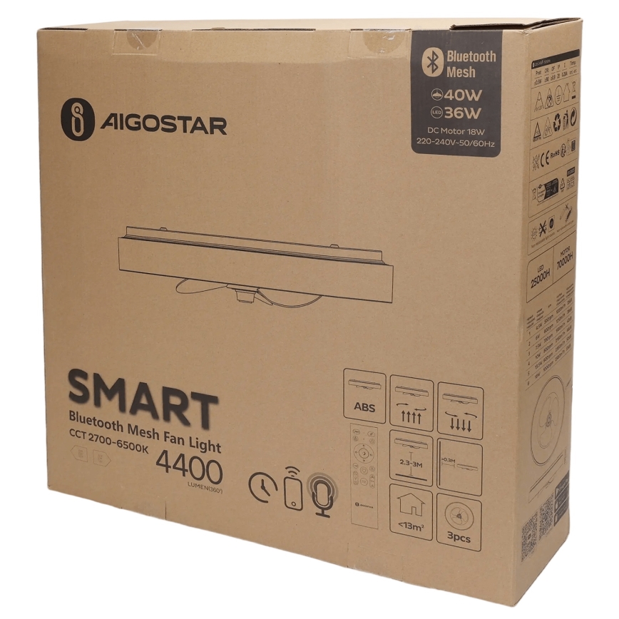 Aigostar - LED Zatemnitvena stropna svetilka z ventilatorjem MESH LED/40W/230V 2700-6500K črna + Daljinski upravljalnik