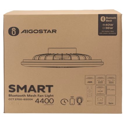 Aigostar - LED Zatemnitvena stropna svetilka z ventilatorjem MESH LED/40W/230V 2700-6500K bela + Daljinski upravljalnik