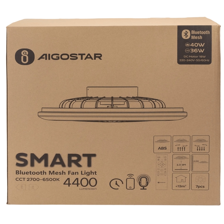 Aigostar - LED Zatemnitvena stropna svetilka z ventilatorjem MESH LED/40W/230V 2700-6500K bela + Daljinski upravljalnik