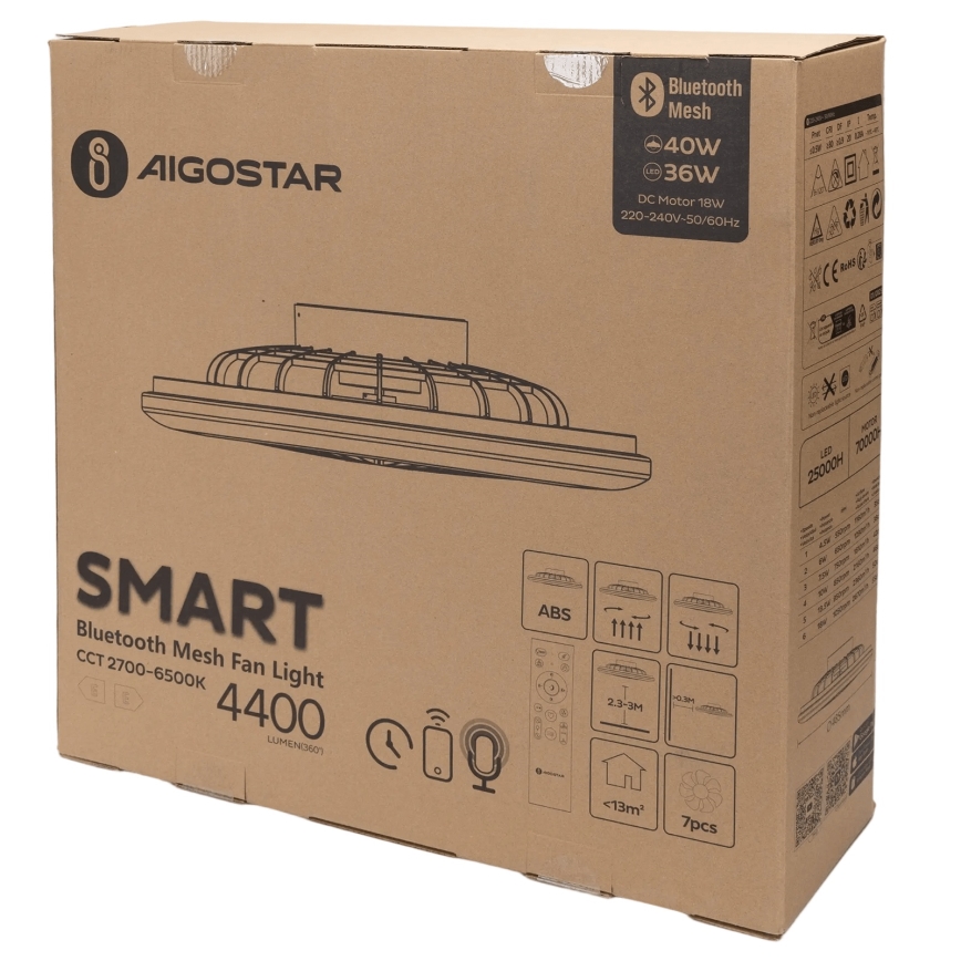 Aigostar - LED Zatemnitvena stropna svetilka z ventilatorjem MESH LED/40W/230V 2700-6500K bela + Daljinski upravljalnik
