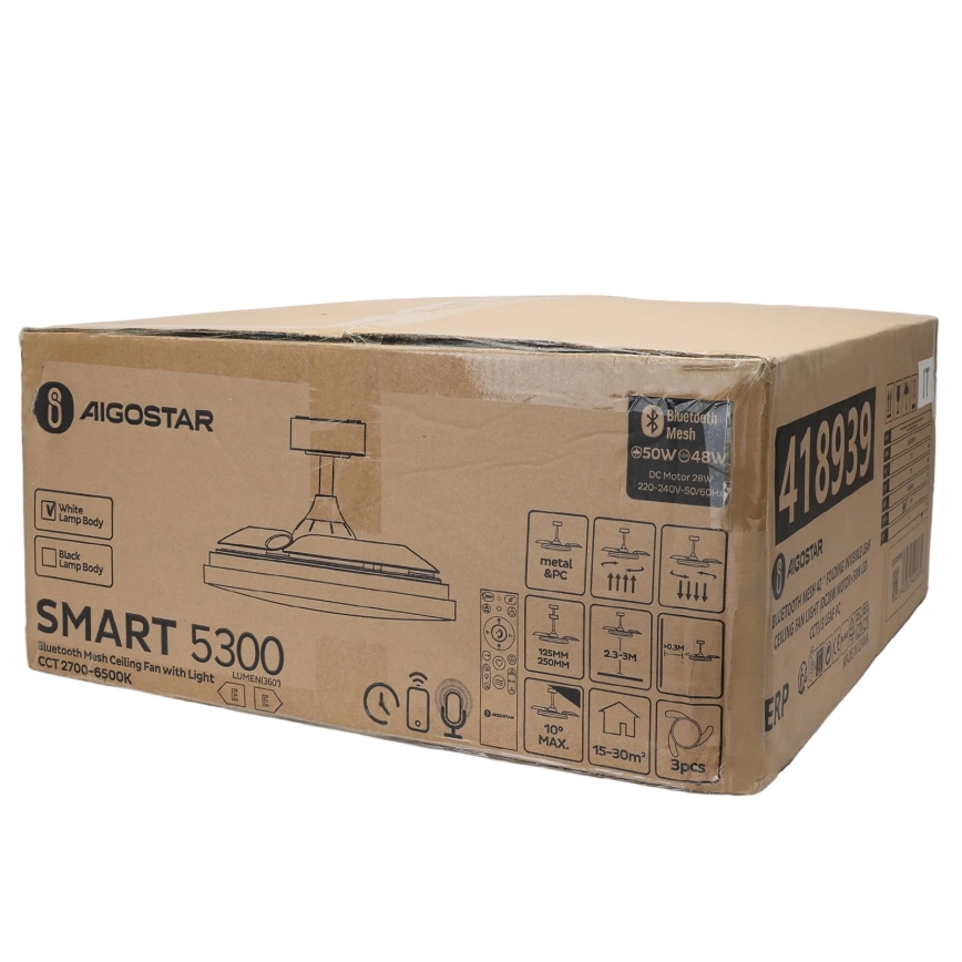 Aigostar - LED Zatemnitvena stropna svetilka z ventilatorjem MESH LED/50W/230V 2700-6500K bela + Daljinski upravljalnik