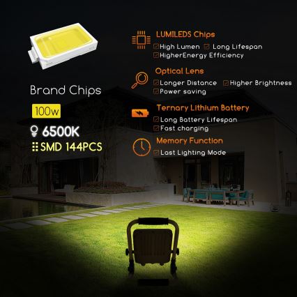 Aigostar - LED Zatemnitveni polnilni reflektor LED/100W/5V 6500K IP65 1500mAh