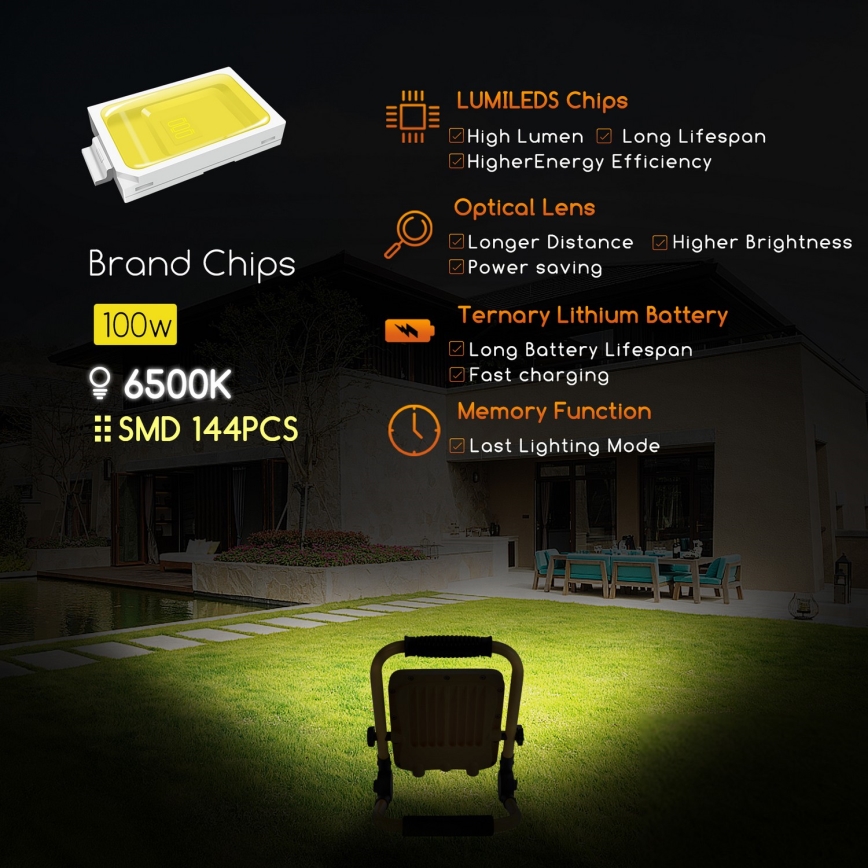 Aigostar - LED Zatemnitveni polnilni reflektor LED/100W/5V 6500K IP65 1500mAh
