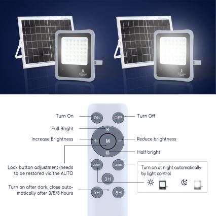 Aigostar - LED Zatemnitveni solarni reflektor LED/100W/3,2V IP65 10000 mAh + Daljinski upravljalnik