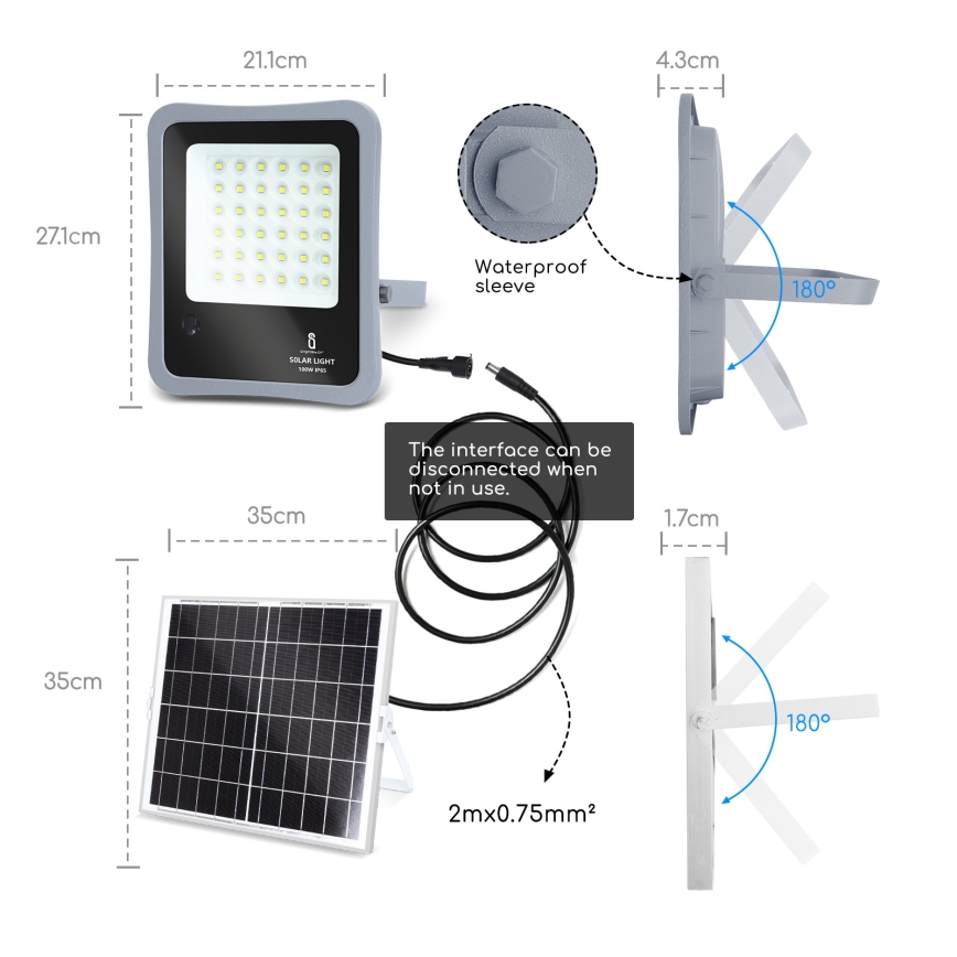 Aigostar - LED Zatemnitveni solarni reflektor LED/100W/3,2V IP65 10000 mAh + Daljinski upravljalnik