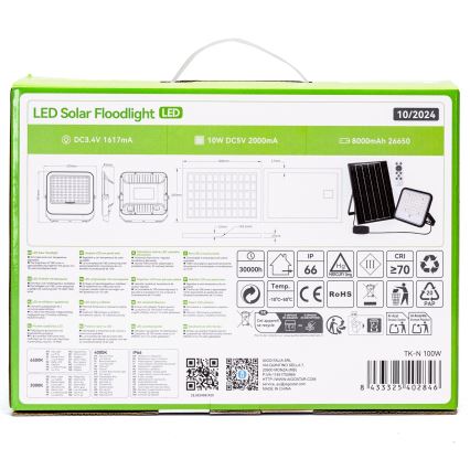 Aigostar - LED Zatemnitveni solarni reflektor LED/100W/3,4V 3000/4000/6500K IP66 + Daljinski upravljalnik