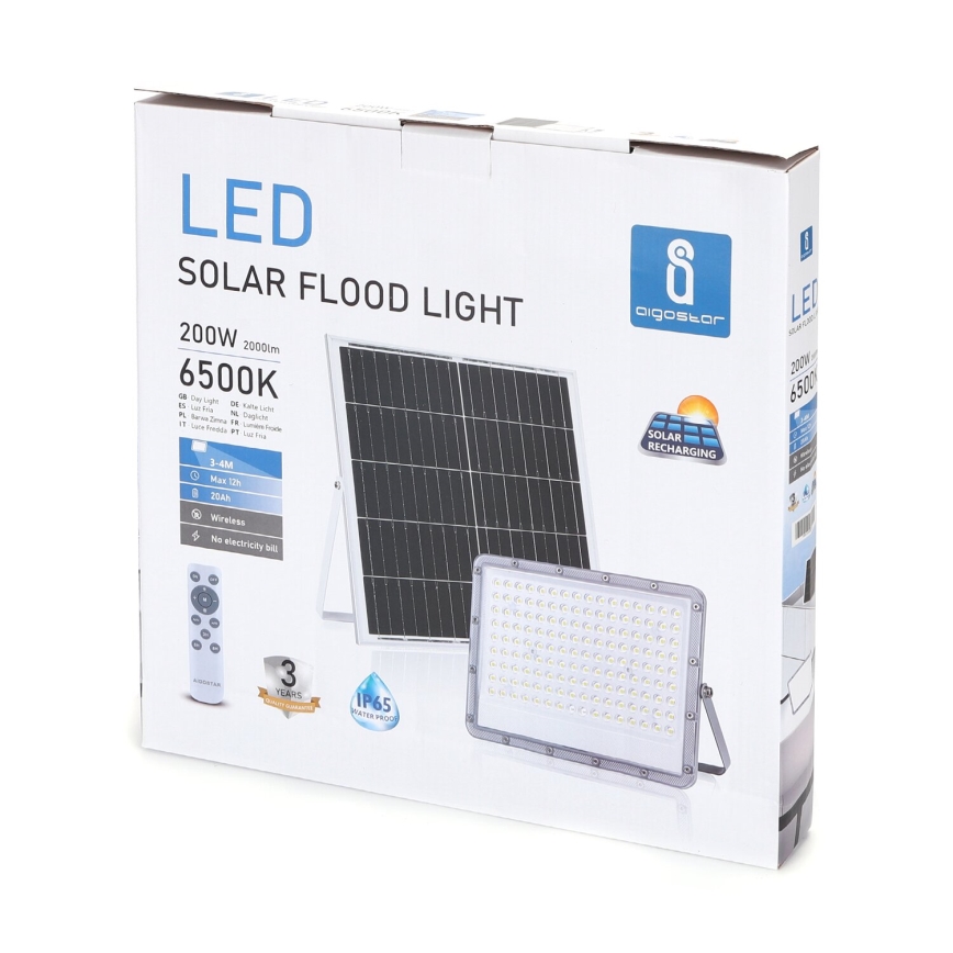 Aigostar - LED Zatemnitveni solarni reflektor LED/200W/3,2V IP65 20000 mAh + Daljinski upravljalnik
