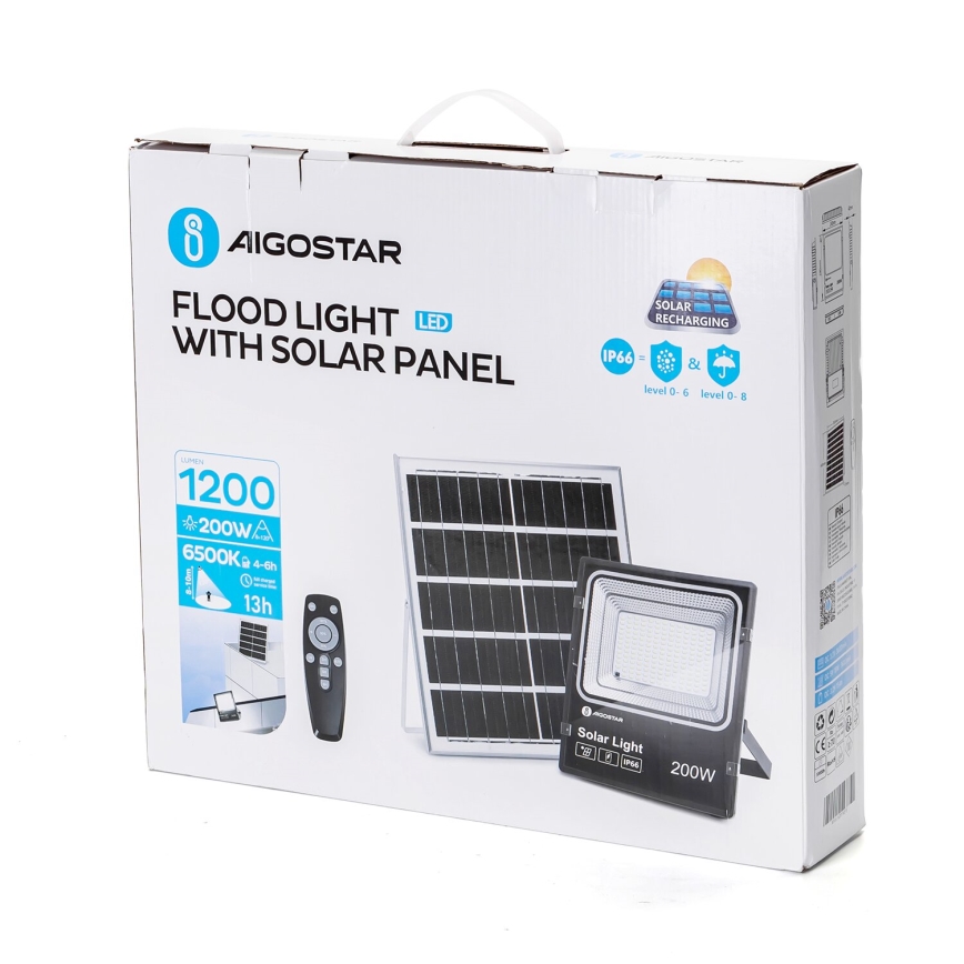 Aigostar - LED Zatemnitveni solarni reflektor LED/200W/3,2V IP66 + Daljinski upravljalnik