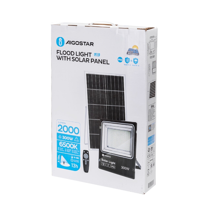 Aigostar - LED Zatemnitveni solarni reflektor LED/300W/3,2V IP66 + Daljinski upravljalnik