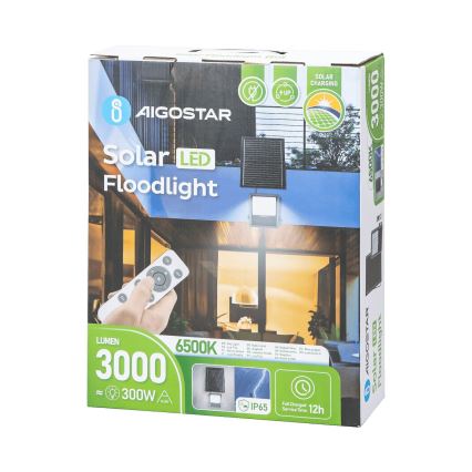 Aigostar - LED Zatemnitveni solarni reflektor LED/300W/3,4V IP65 + Daljinski upravljalnik