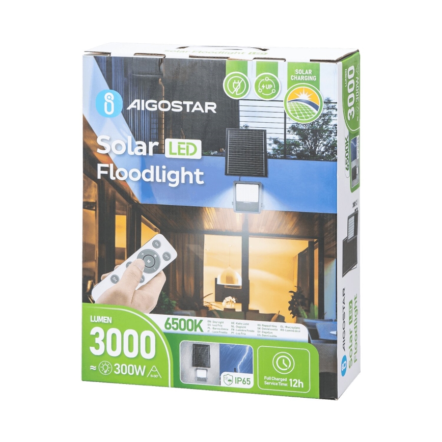 Aigostar - LED Zatemnitveni solarni reflektor LED/300W/3,4V IP65 + Daljinski upravljalnik