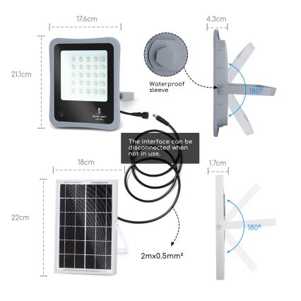 Aigostar - LED Zatemnitveni solarni reflektor LED/30W/3,2V 20000 mAh IP67 + Daljinski upravljalnik